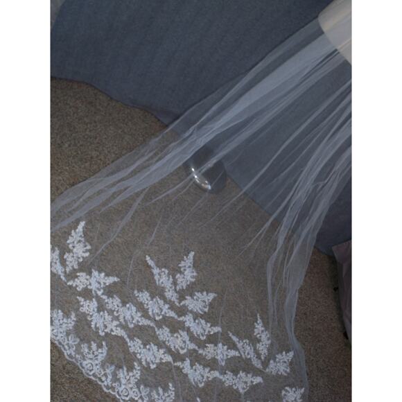 White Bridal Lace Wedding cathedral lace appliqued bridal wedding white veil